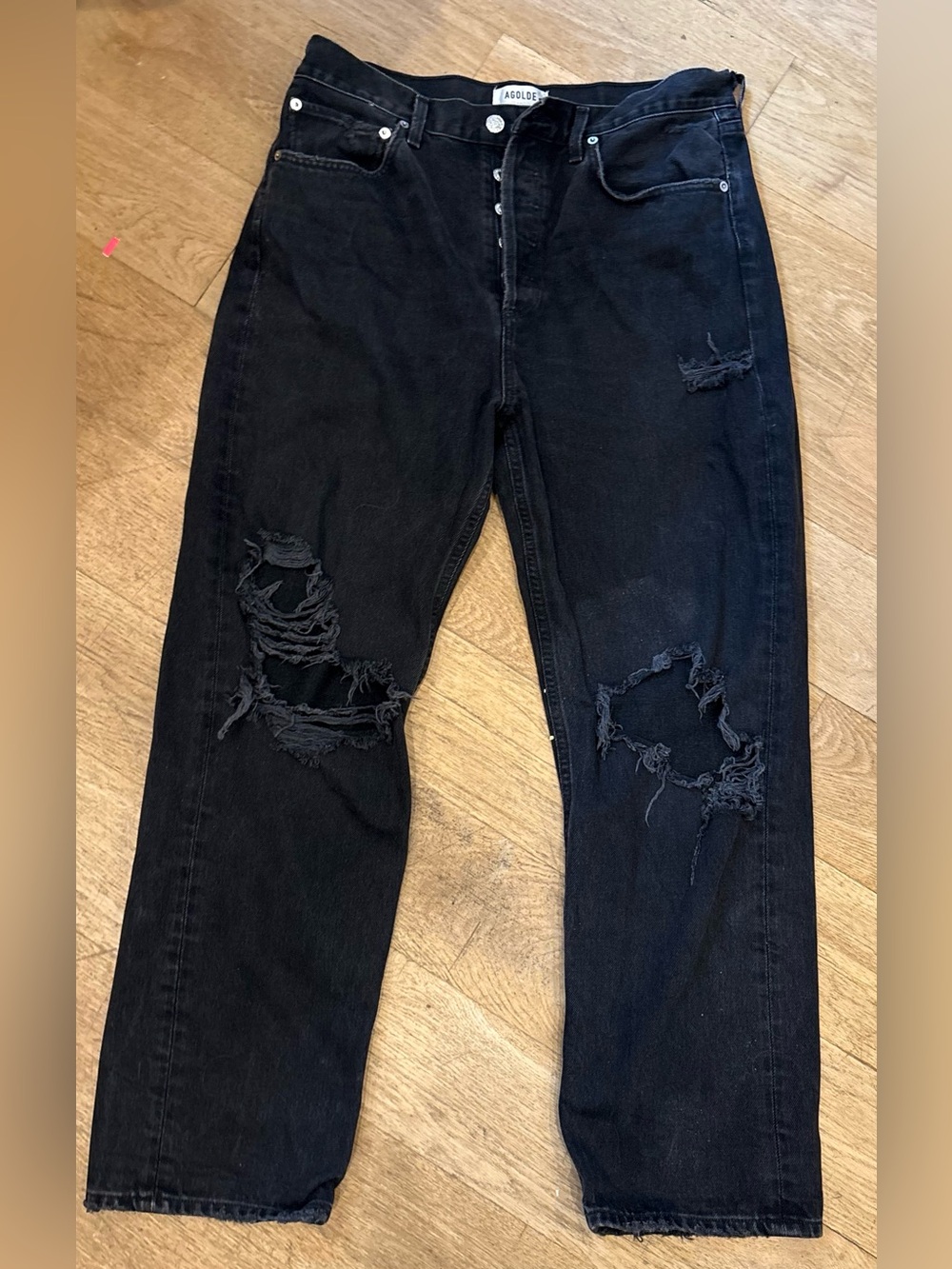 Agolde Black Mid Rise 90’s Distressed Relaxed Jeans